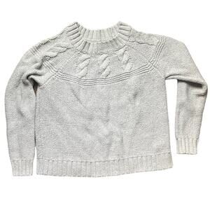 Aerie Womens Size M Gray Heavy Cotton Cable Knit Long Sleeve Sweater